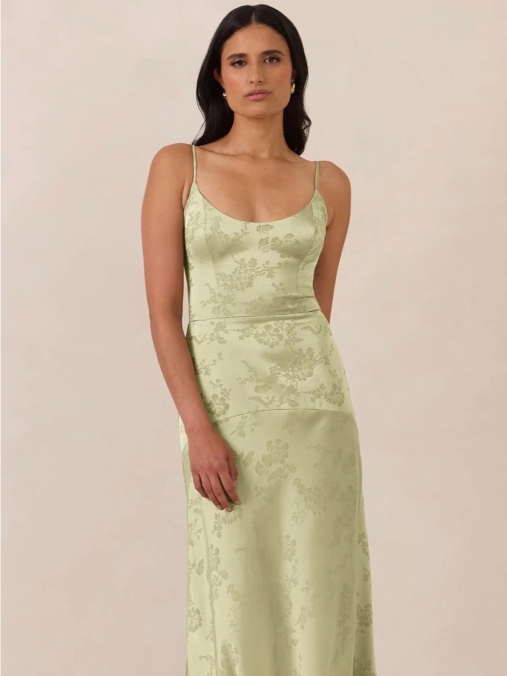 Park & Fifth Light Sage Satin Floral Slip Maxi Dress